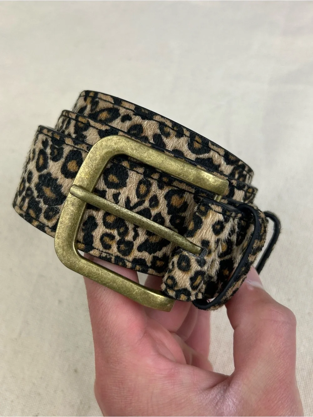 Vintage style cheetah leopard print fur belt american western boho black and tan